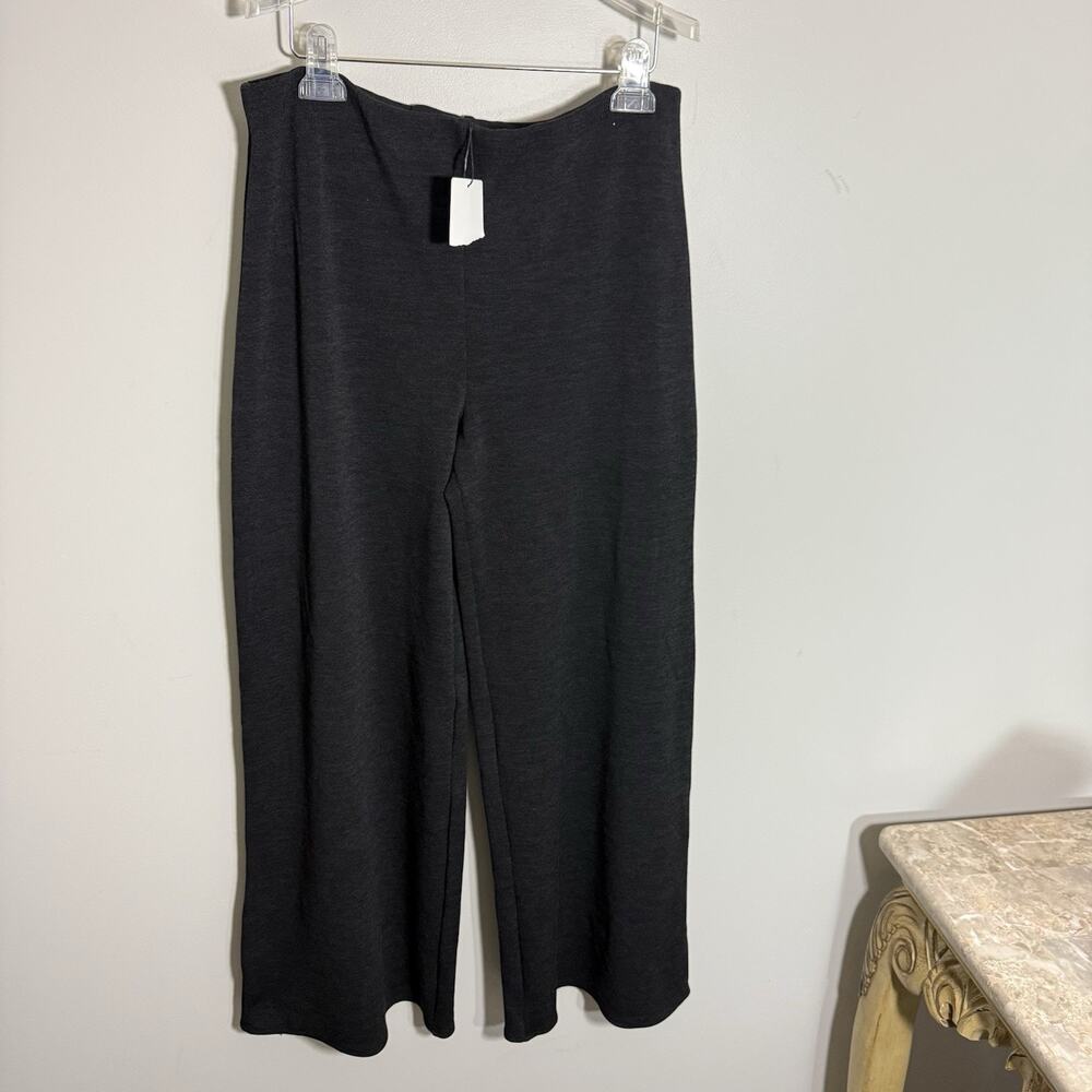 Zara Wide Leg Flare High Rise Knit Pull On Trousers Pants L Black New